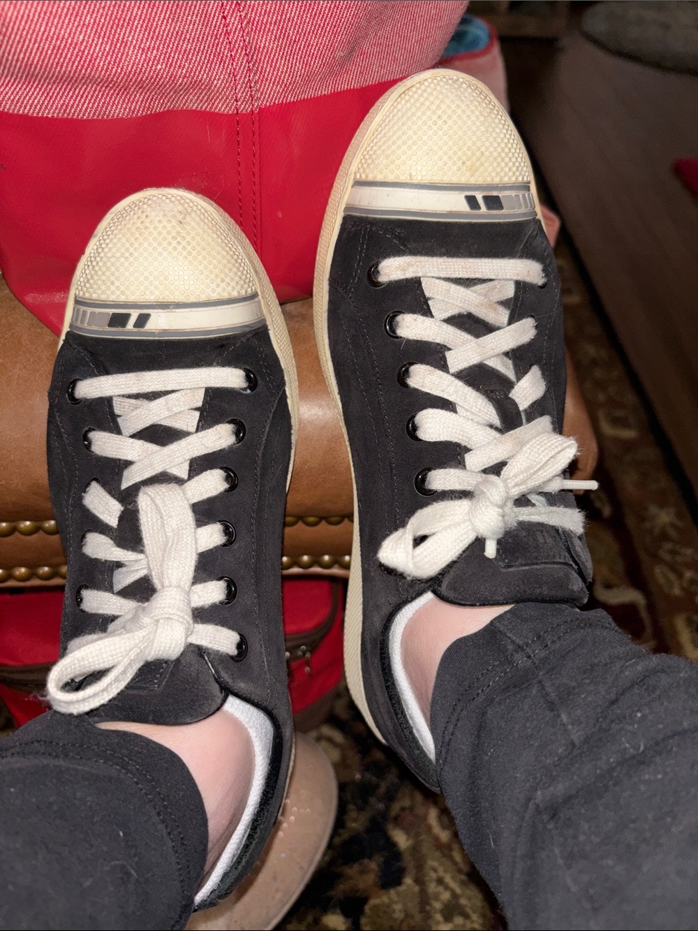 PRADA Black Canvas Low-Top Sneakers with White Accents